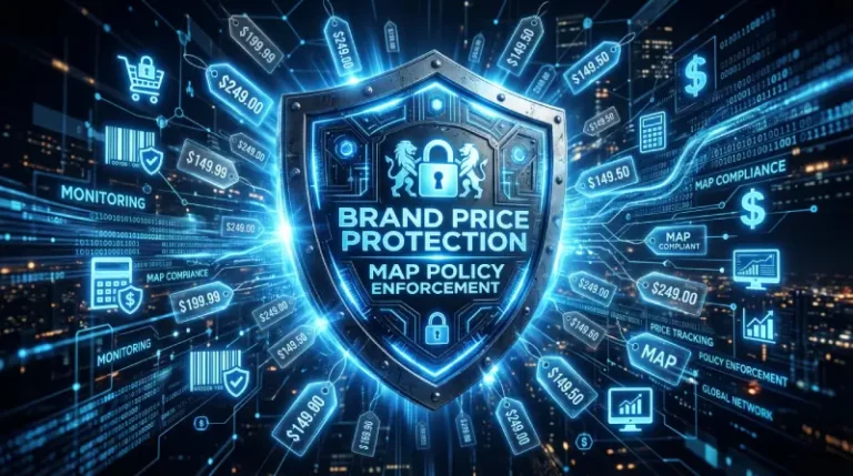 Brand price protection with MAP monitoring software — shield symbolizing minimum advertised price enforcement